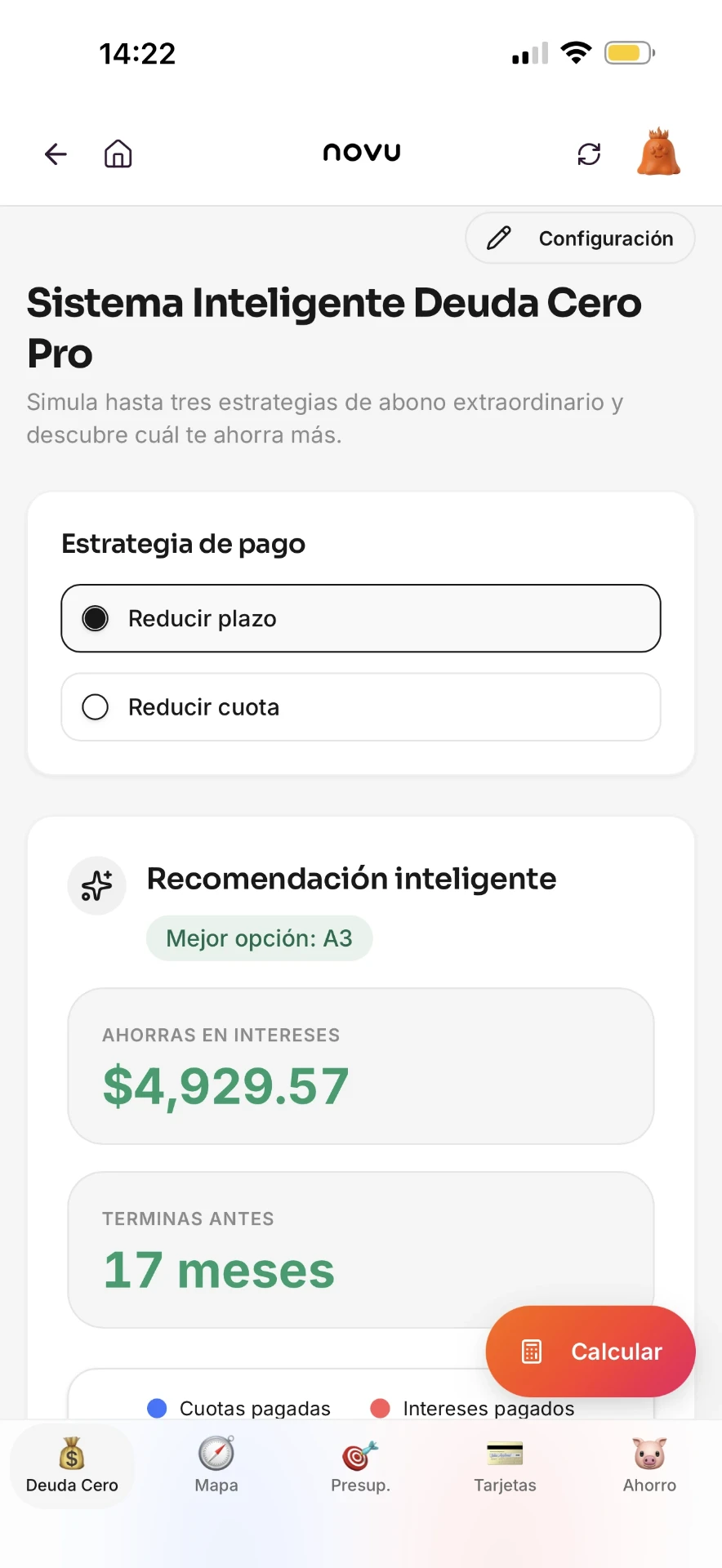 Sistema Inteligente Deuda Cero Pro con la recomendación y el ahorro en intereses